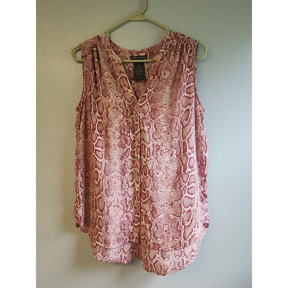 CHELSEA & THEODORE Sleeveless Blouse Women's Size M Pink Python 2165072
